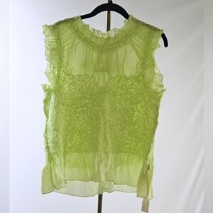 Anthropologie Textured Smocked Tank - Lime